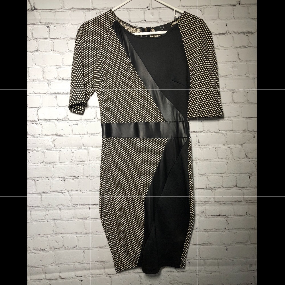 Bodycon polka dot faux leather dress